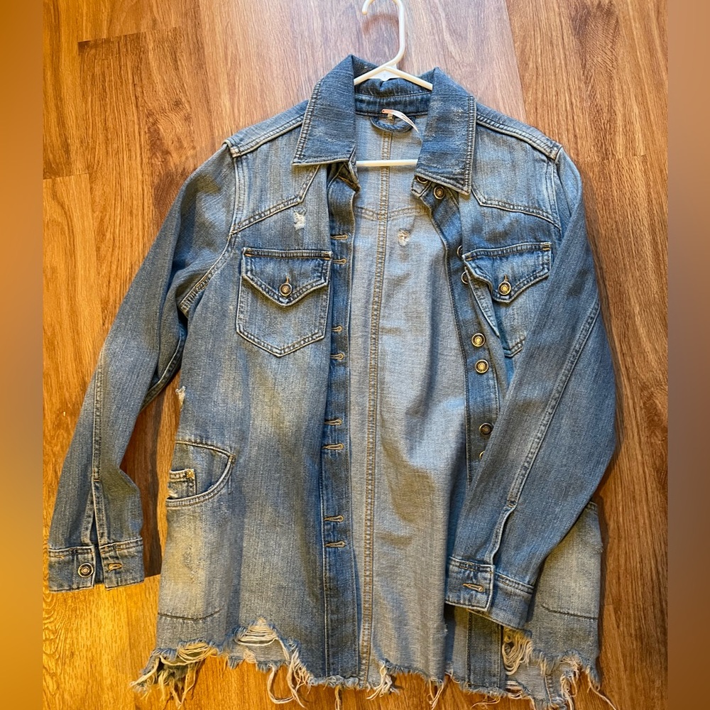 Free People fringed jean jacket